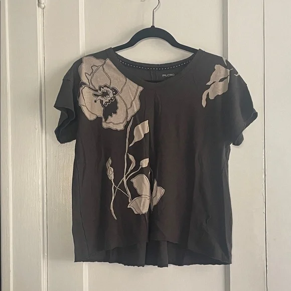 Pilcro- Anthropologie Linen/Cotton Floral Tee - Picture 1 of 4